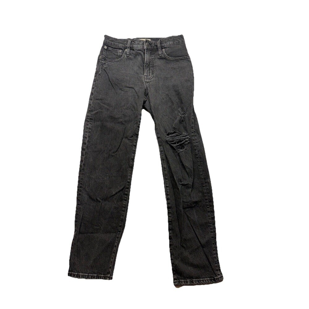 Madewell Perfect Vintage Jeans Womens 25 Black Mid-Rise Straight Leg Distressed